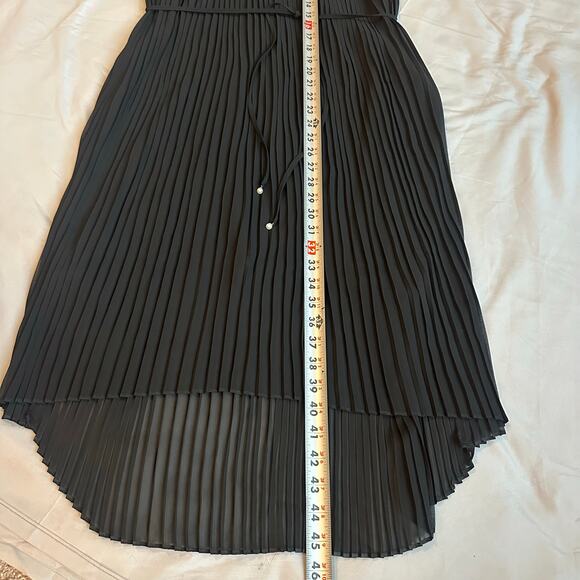 Sam Edelman Black Accordion Pleated, High Lo, Lined, Belted, Midi Dress- 2 - Picture 9 of 12